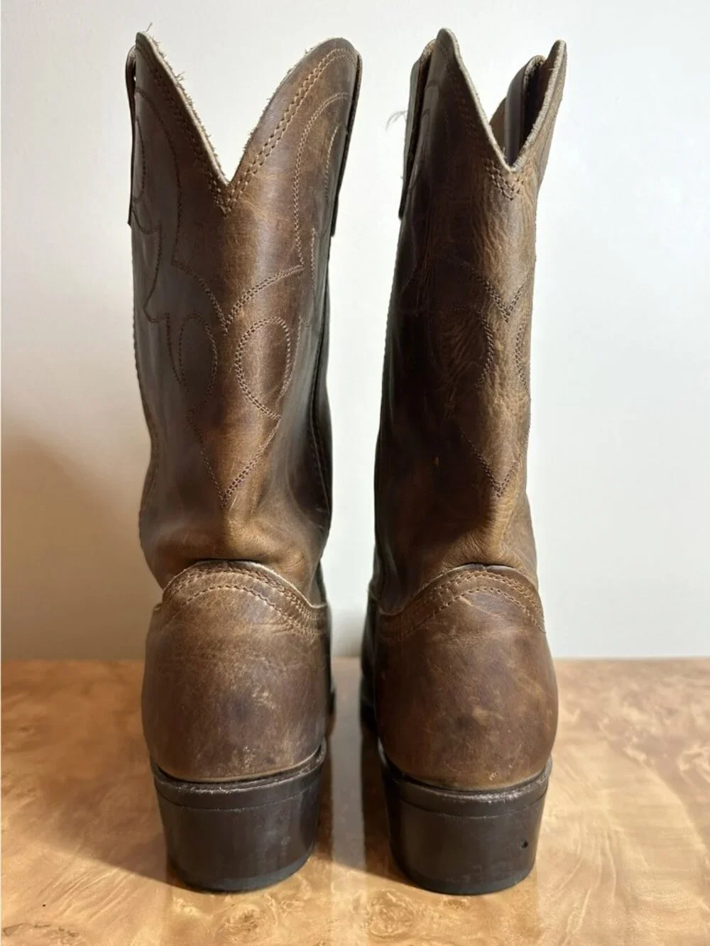 Durango Men's 10D Brown Distressed Leather Western Cowboy Boots Snip Toe Harness